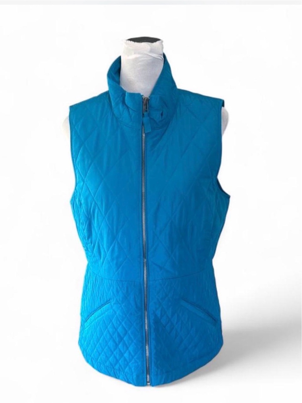 Talbots Quilted Teal-Blue Sleeveless Zip Vest